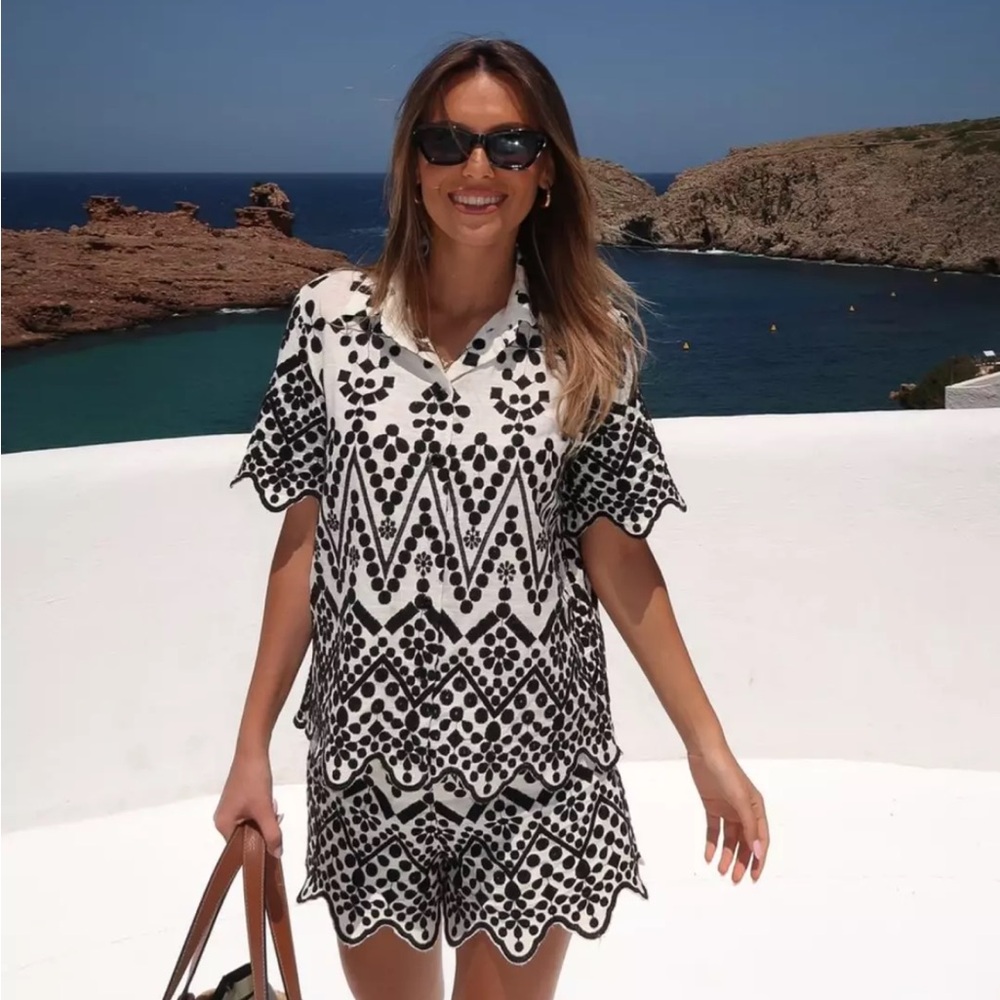 Zara embroidered shirt + short co-it’s set